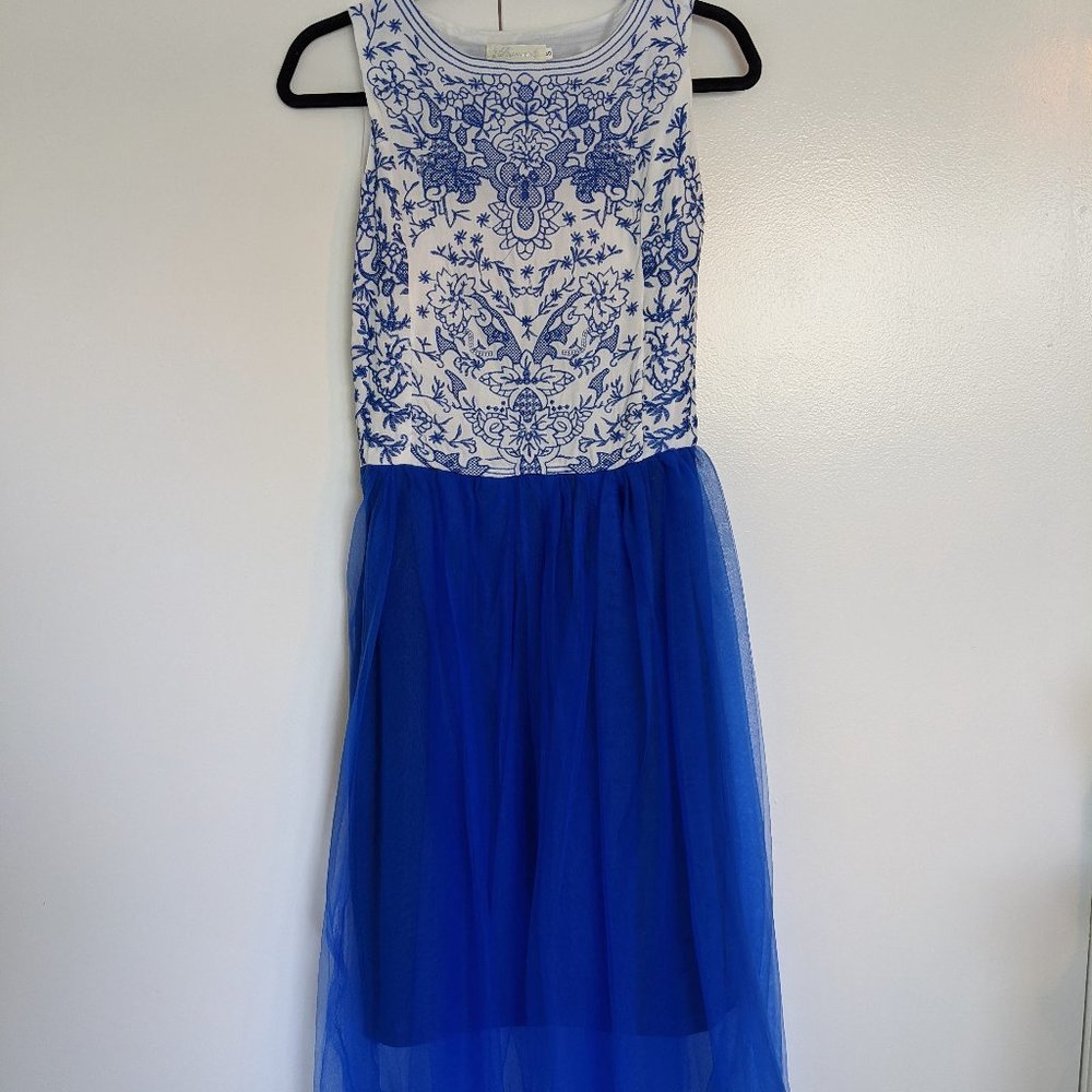 Blue and white dress